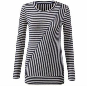 CAbi Navy and Cream Striped Top